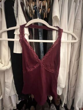 Windsor Lace-Trim Ribbed Tank in Burgundy